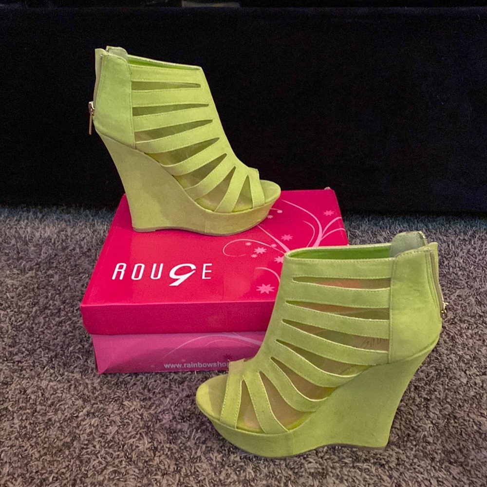 Brand new, never worn green wedges